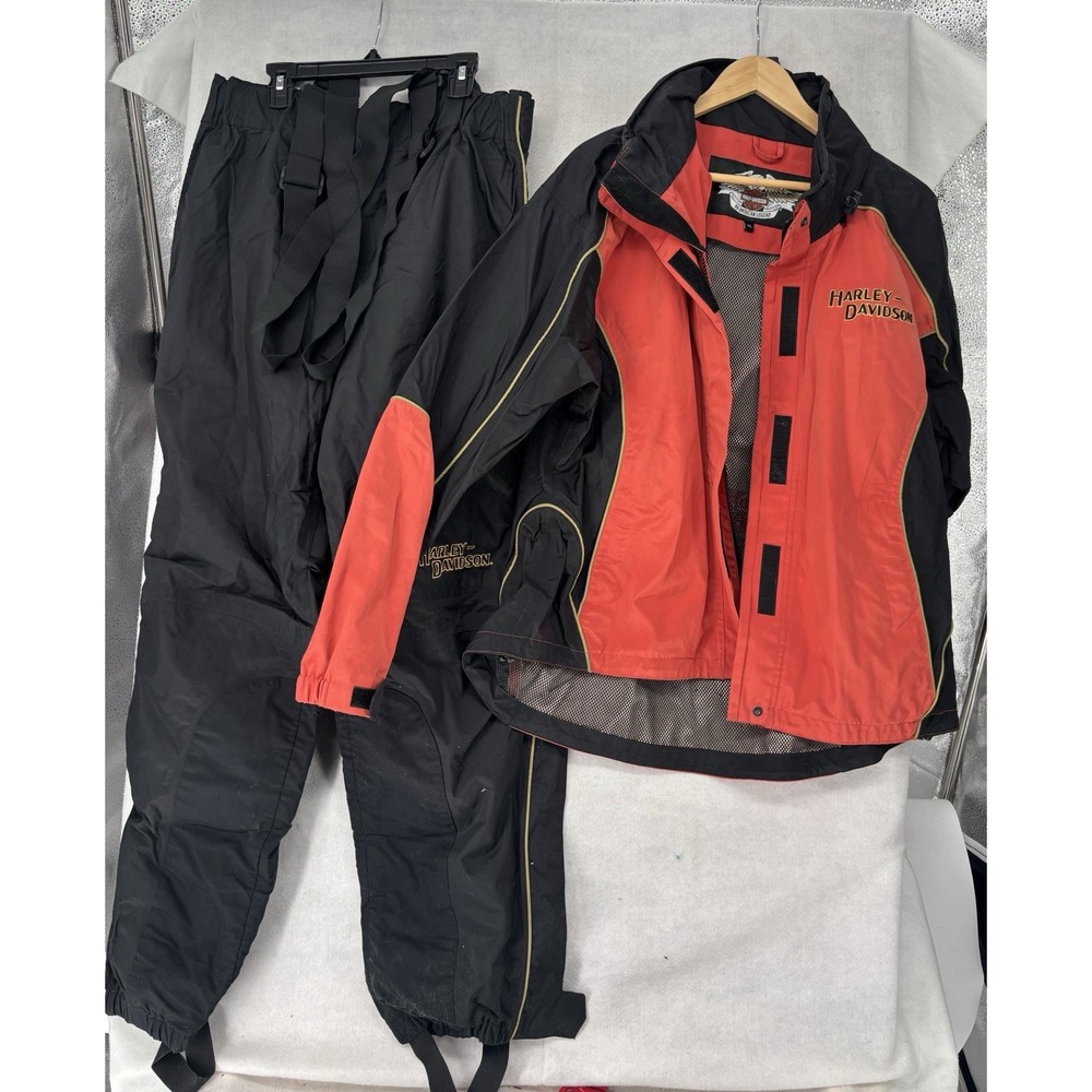 Harley-Davidson Womens XL Rain Suit Pants & Jacket Reflective Zip Hooded